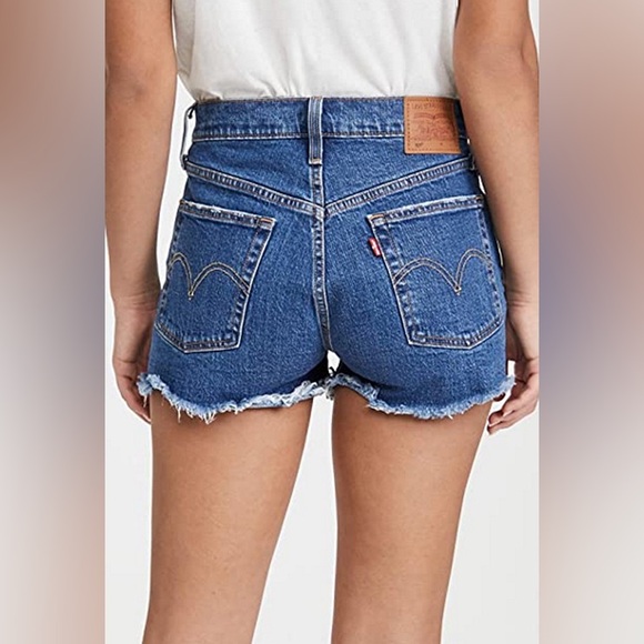 Levis 501 Shorts Women 29 Blue Cut Off Button Fly Mid Rise Premium Denim - Picture 15 of 16